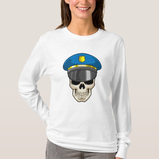 Schädel als Polizeibeamter mit Polizeihut T-Shirt (Vorderseite)