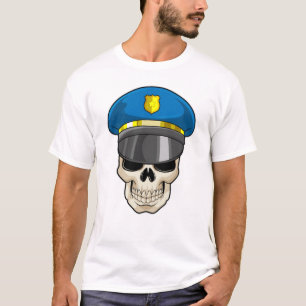 Schädel als Polizeibeamter mit Polizeihut T-Shirt
