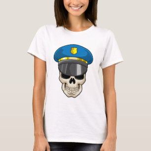 Schädel als Polizeibeamter mit Polizeihut T-Shirt