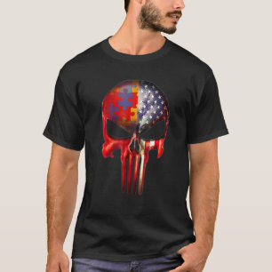 Schädel Autismus-Bewusstsein Amerikanische Flagge T-Shirt