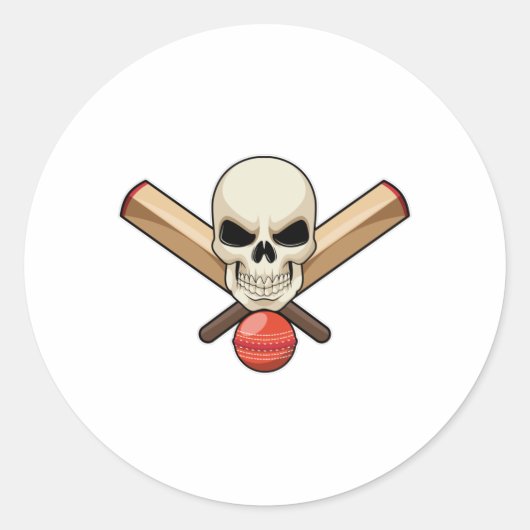 Schädel bei Cricket mit Cricket-Schläger Runder Aufkleber (Vorderseite)
