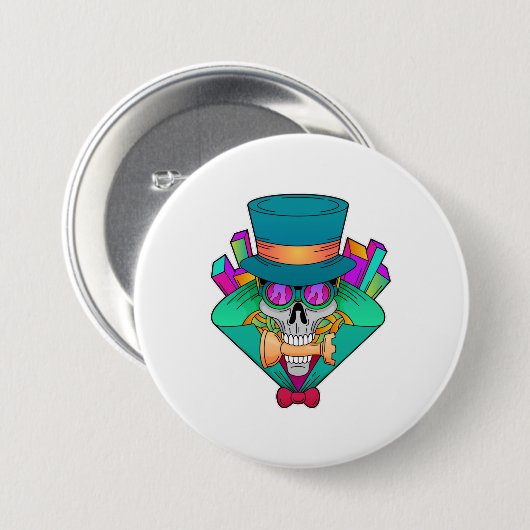 Schädel beim Schach mit Schachstück Rook Button (Vorne & Hinten)