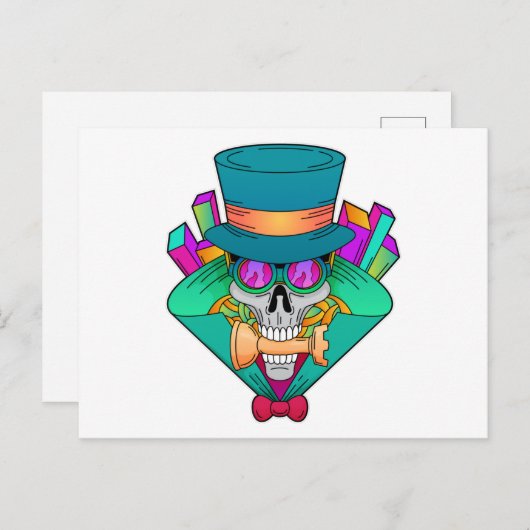 Schädel beim Schach mit Schachstück Rook Postkarte (Vorne/Hinten)