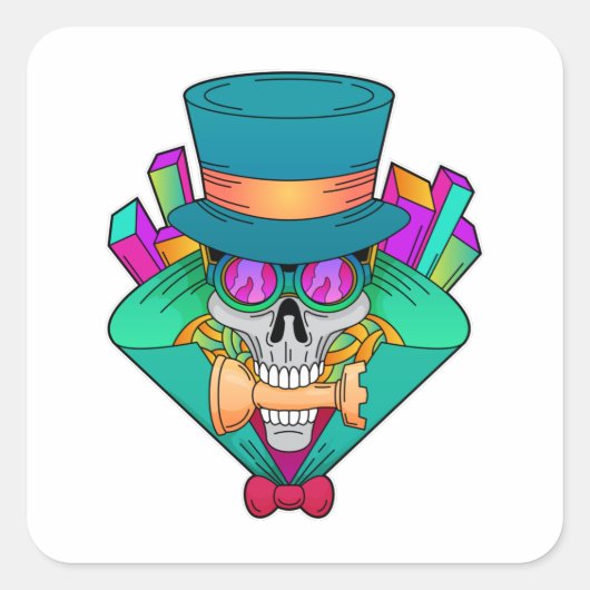 Schädel beim Schach mit Schachstück Rook Quadratischer Aufkleber (Vorderseite)