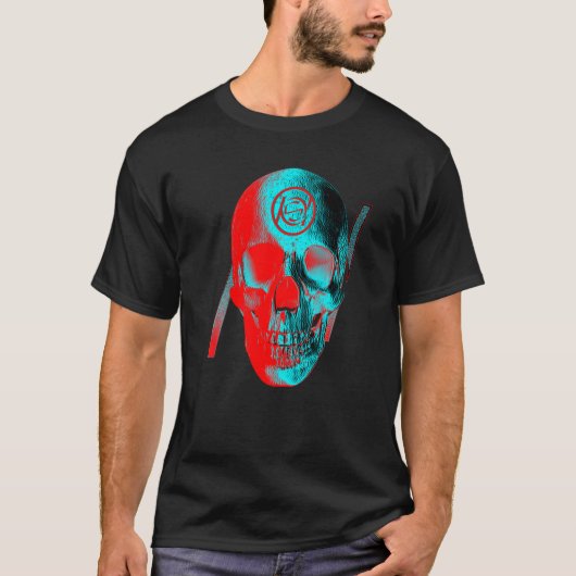 Schädel Blau Rot T-Shirt (Vorderseite)