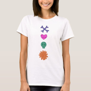 Schädel, Blume, Herz, Knochen Gruselige Knöpfe T-S T-Shirt