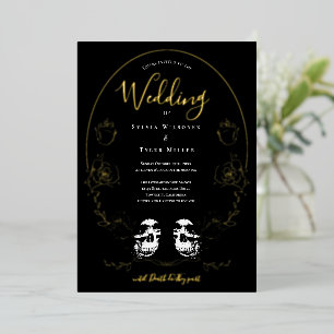 Schädel-Blumen-Schwarze-Gotische-Hochzeit Folieneinladung