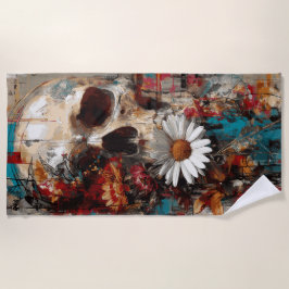 Schädel-Blumen-Strandkunst-Dunkles-Blumendesign Strandtuch