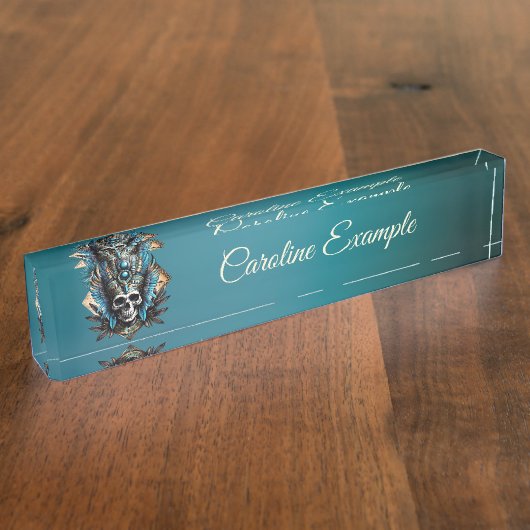 Schädel, der die mystische Aura verkörpert Namensplakette (Seite)