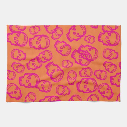 Schädel der Herzen - Rosa u. Orange Handtuch (Horizontal)