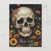 Schädel des Menschen in Blume Postkarte (Vorderseite)