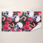 Schädel des Menschen mit Flamingo und rote Rose Bl Badehandtuch (Badehandtuch)