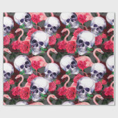 Schädel des Menschen mit Flamingo und rote Rose Bl Geschenkpapier (Flach)