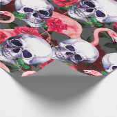 Schädel des Menschen mit Flamingo und rote Rose Bl Geschenkpapier (Ecke)