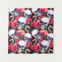 Schädel des Menschen mit Flamingo und rote Rose Bl
