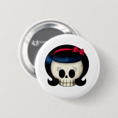 Schädel des Rockabilly Mädchens Button (Vorne & Hinten)