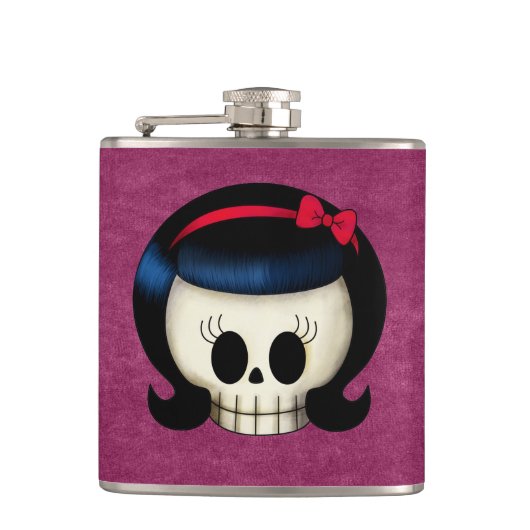 Schädel des Rockabilly Mädchens Flachmann (Vorderseite)