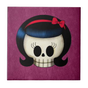Schädel des Rockabilly Mädchens Fliese