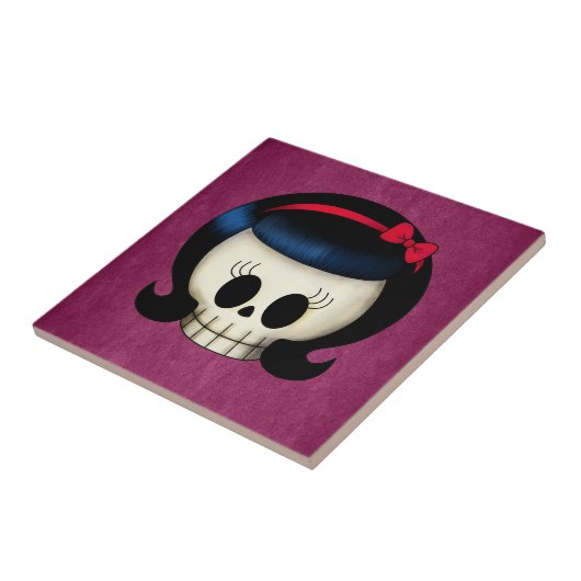 Schädel des Rockabilly Mädchens Fliese (Seite)