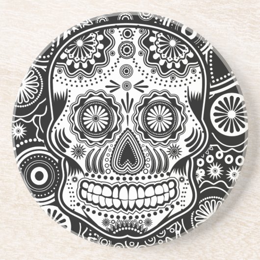 Schädel Dia De Los Muertes Sugar Sandstein Untersetzer (Vorne)