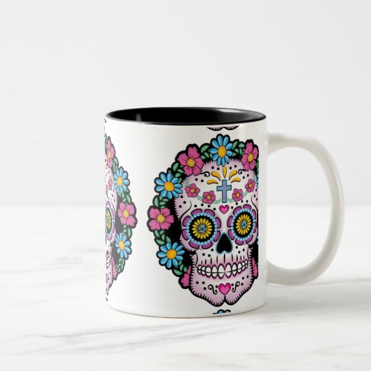 Schädel Dia de Los Muertos Sugar Zweifarbige Tasse (Rechts)