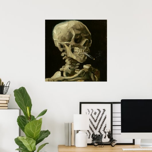 Schädel eines Skeletts mit brennender Zigarette, 1 Poster (Heimbüro)