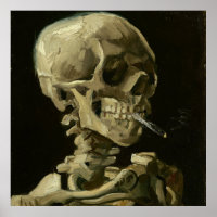 Schädel eines Skeletts mit brennender Zigarette, 1
