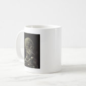 Schädel eines Skeletts mit brennender Zigarette Kaffeetasse (Vorderseite Links)