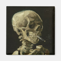Schädel eines Skeletts mit brennender Zigarette