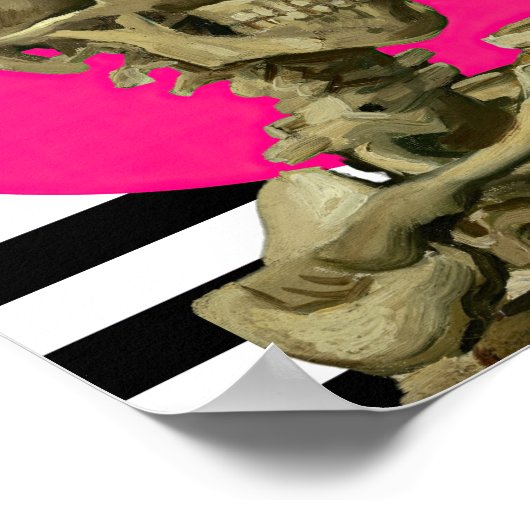 Schädel eines Skeletts mit brennender Zigarette Poster (Ecke)