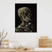 Schädel eines Skeletts mit brennender Zigarette Poster (Küche)