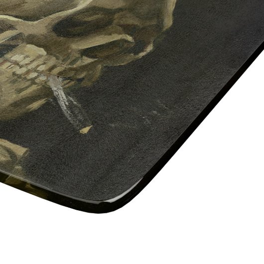 Schädel eines Skeletts mit brennender Zigarette Schneidebrett (Ecke)