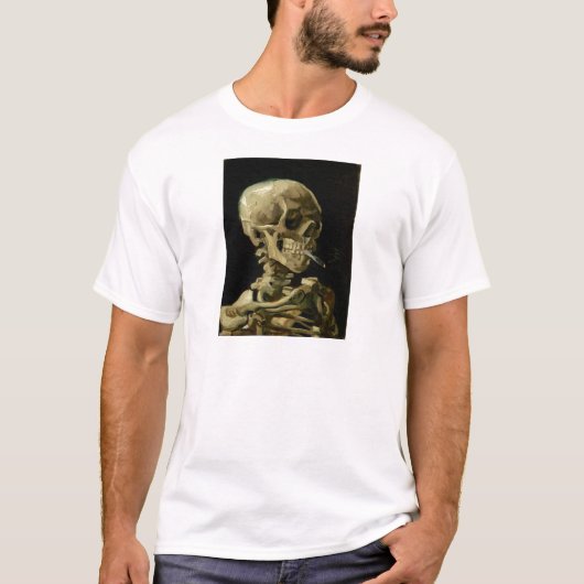 Schädel eines Skeletts mit brennender Zigarette T-Shirt (Vorderseite)