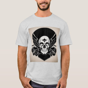 Schädel-Emblem mit Flügeln und ornamentalen Detail T-Shirt