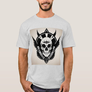 Schädel-Emblem mit Flügeln und ornamentalen Detail T-Shirt