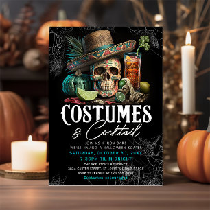 Schädel-Erwachsene-Halloween-Cocktails- und Kostüm Einladung