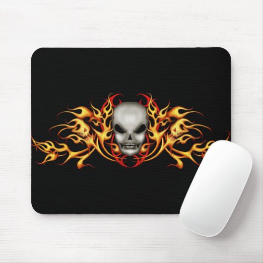 Schädel flammt Mousepad - Schwarzrückseite (Mit Mouse)