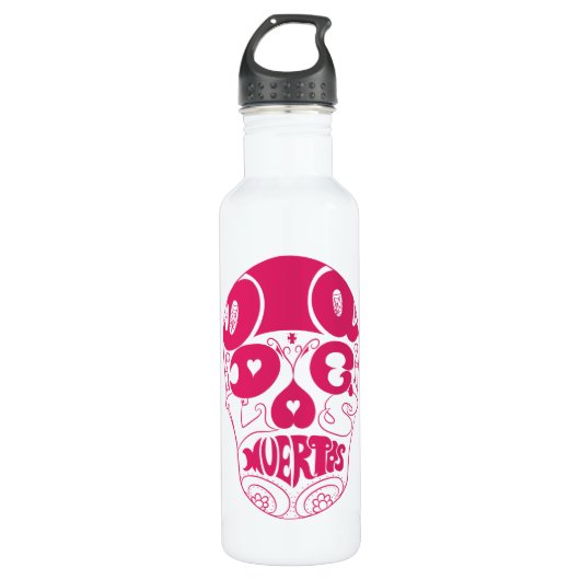 Schädel-Flasche Dia De Los Muertos Pink Edelstahlflasche (Vorderseite)