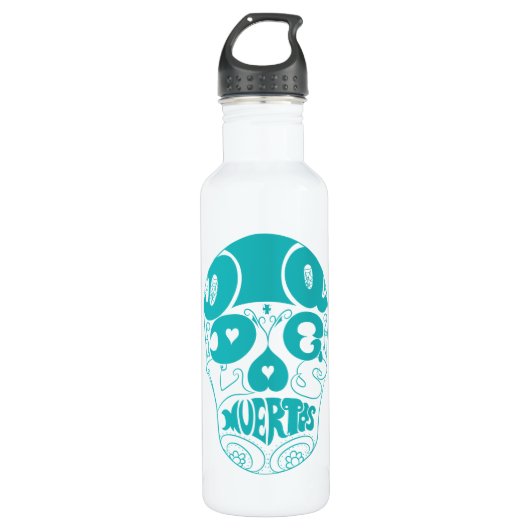 Schädel-Flasche Durchmessers De Los Muertos Cyan Edelstahlflasche (Vorderseite)