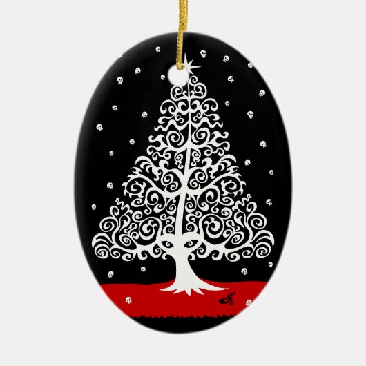 Schädel für Weihnachtsverzierung Keramik Ornament (Vorne)