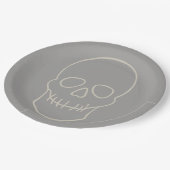 Schädel - Geistergrau und Knochen Pappteller (Schrägansicht)