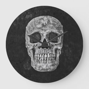 Schädel Gothic Grunge Schwarz-Weiß Alte Textur Große Wanduhr