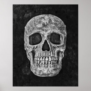 Schädel-Gotik-Alte-Grunge-Schwarz-Weiß-Textur Poster