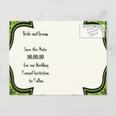 Schädel, grün, schwarz, Halloween Save the Date Ankündigungspostkarte (Rückseite)