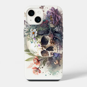 Schädel-Grunge-Ästhetik-Floral-Wasserfarben-Kunstw iPhone 14 Hülle