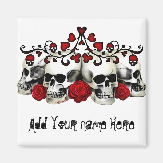 Schädel, Herz und Rose Magnet (Vorne)