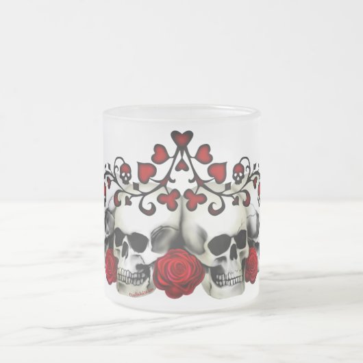 Schädel, Herzen und Rosen Mattglastasse (Mittel)