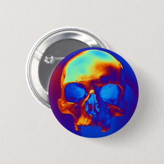 Schädel in Blau und Gold Button (Vorne & Hinten)