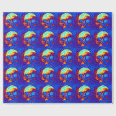 Schädel in Blau und Gold Geschenkpapier (Flach)