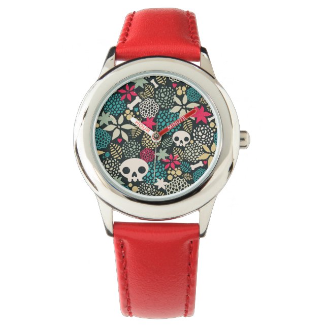 Schädel in Blume Armbanduhr (Vorderseite)
